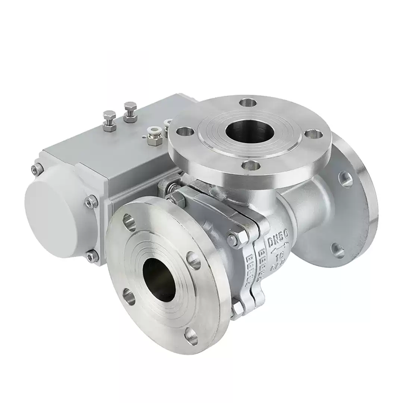 Pneumatic 3-way Ball valve with Flanged Ends